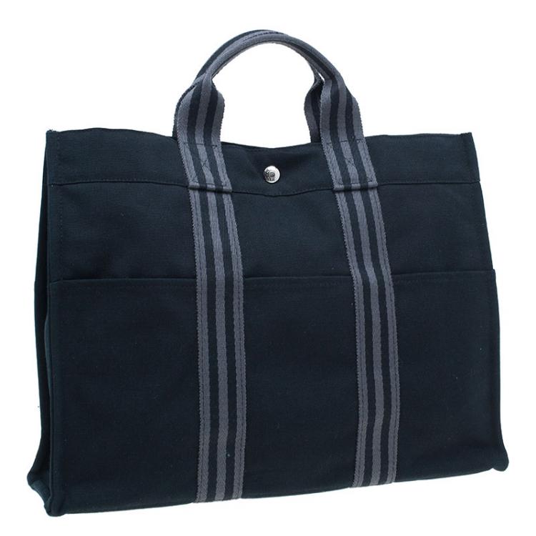 Pre Owned Hermès Black Grey Canvas Fourre-tout Tote