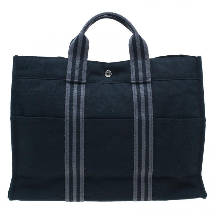 Pre Owned Hermès Black Grey Canvas Fourre-tout Tote