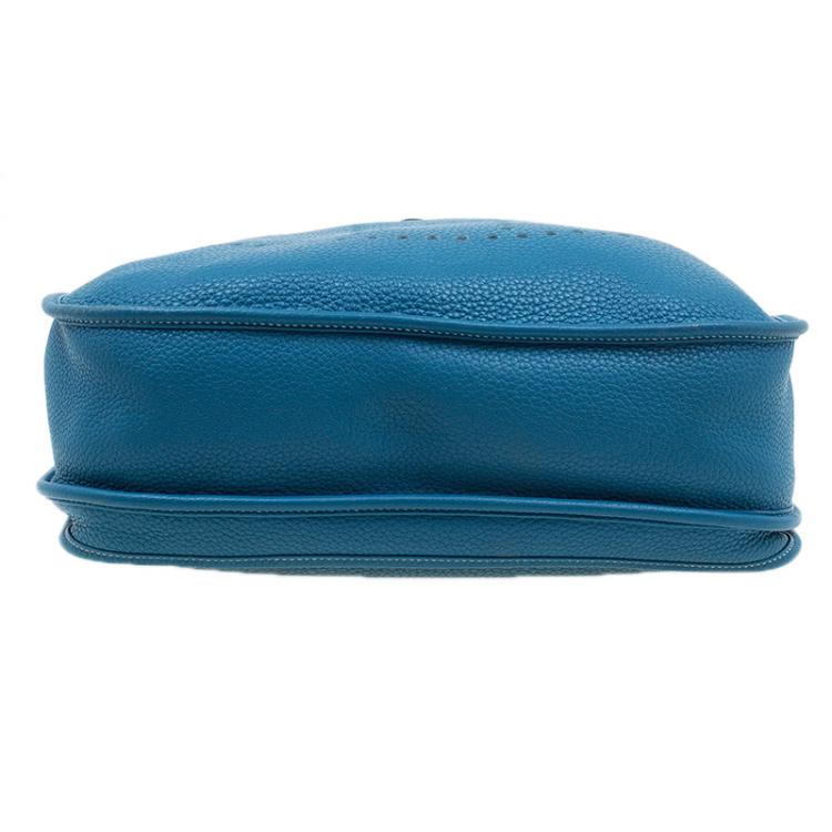 Pre Owned Hermes Blue Clemence Leather Evelyne III GM