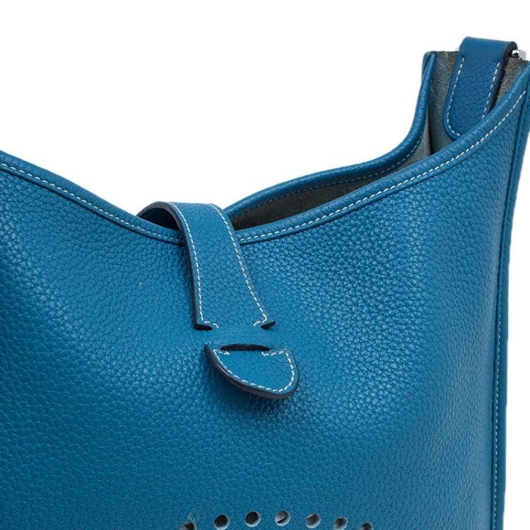 Pre Owned Hermes Blue Clemence Leather Evelyne III GM