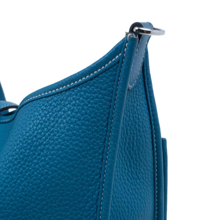 Pre Owned Hermes Blue Clemence Leather Evelyne III GM
