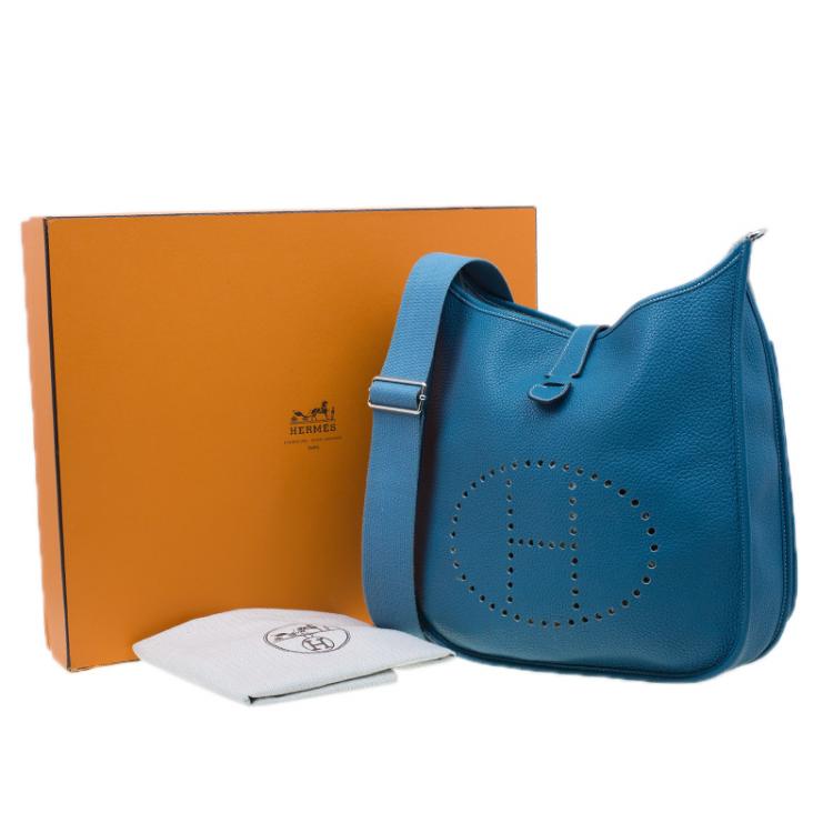 Pre Owned Hermes Blue Clemence Leather Evelyne III GM