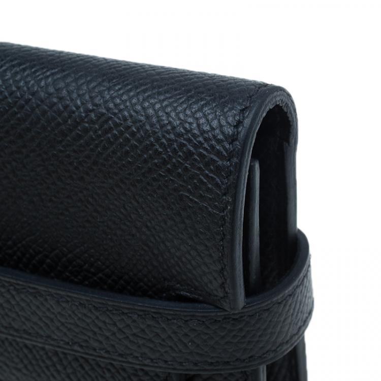 Pre Owned Hermes Black Grain d'H Leather Palladium Plated Kelly Wallet