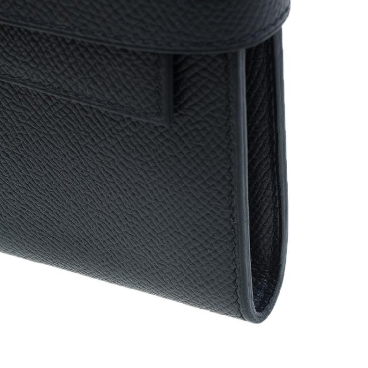 Pre Owned Hermes Black Grain d'H Leather Palladium Plated Kelly Wallet