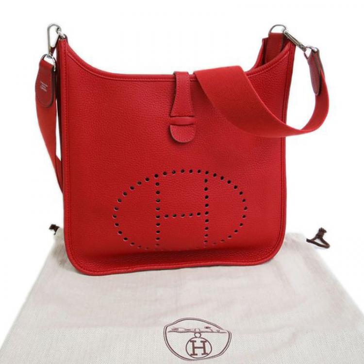 Pre Owned Hermes Rouge Casaque Togo Evelyne PM I
