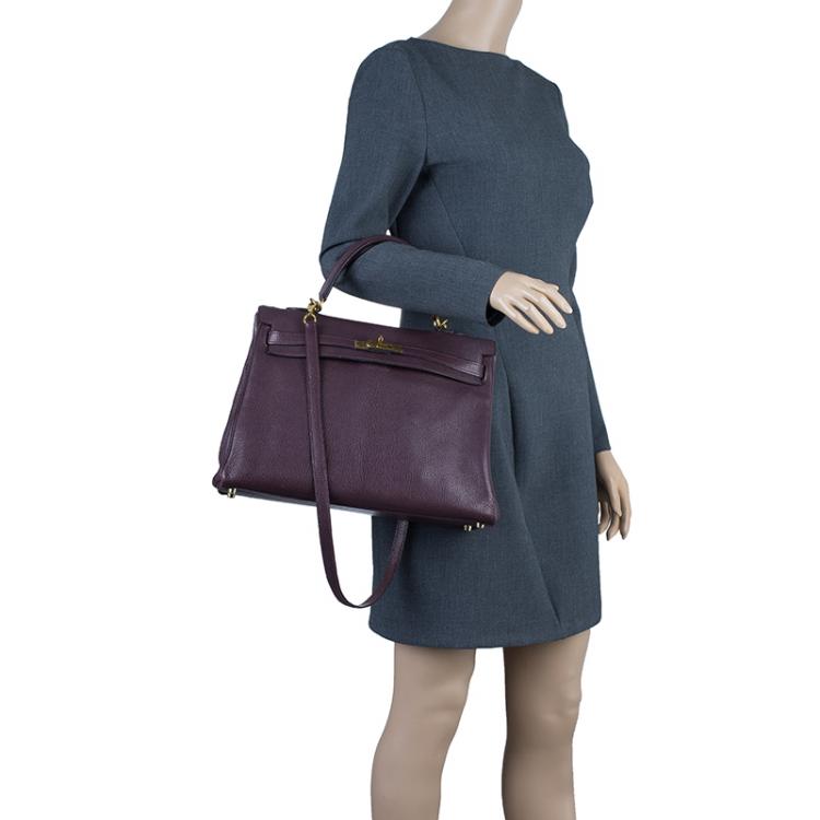 Pre Owned Hermes Purple Leather Palladium Hardware Kelly 35
