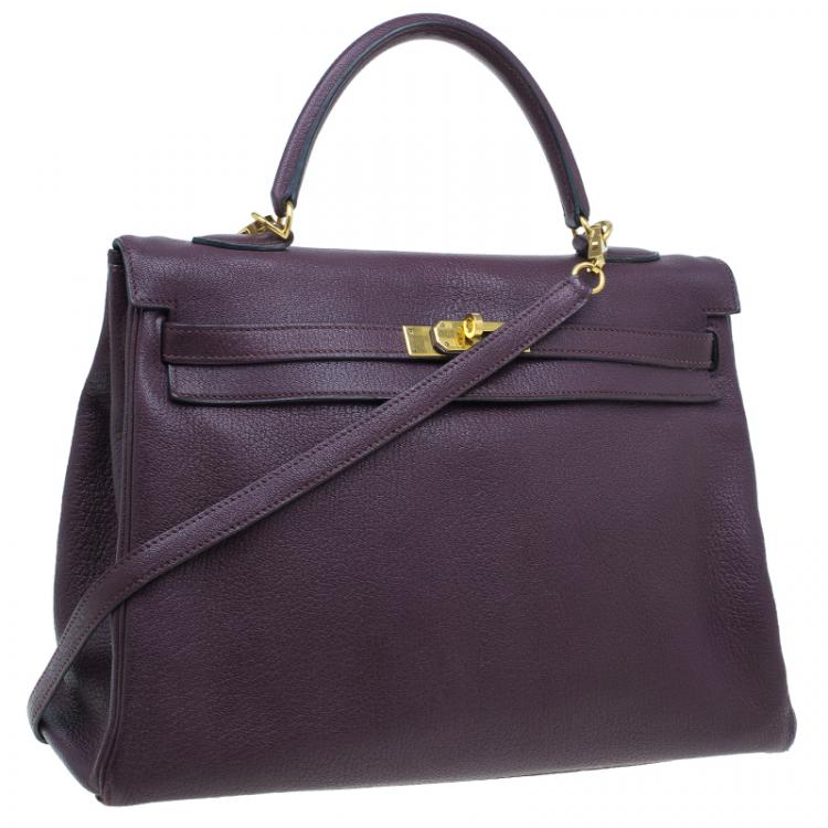 Pre Owned Hermes Purple Leather Palladium Hardware Kelly 35