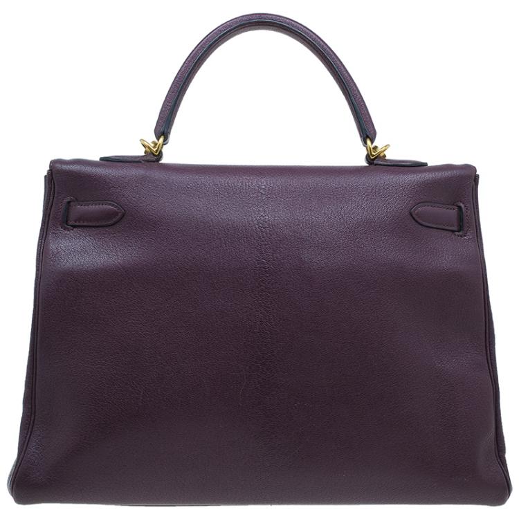 Pre Owned Hermes Purple Leather Palladium Hardware Kelly 35
