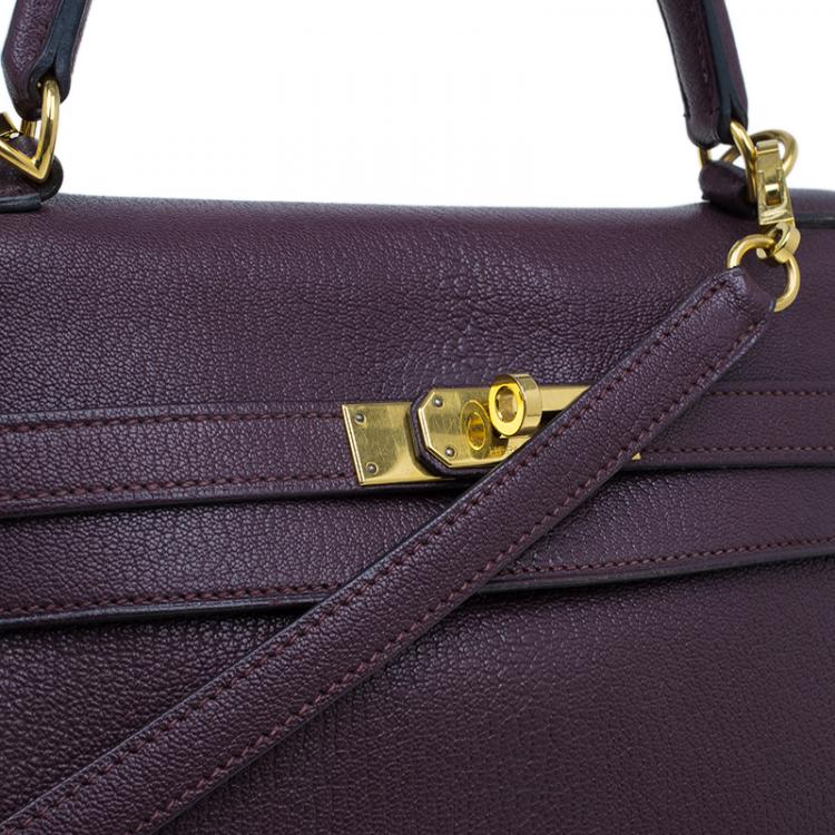 Pre Owned Hermes Purple Leather Palladium Hardware Kelly 35