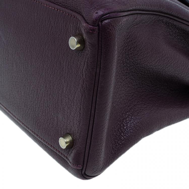 Pre Owned Hermes Purple Leather Palladium Hardware Kelly 35