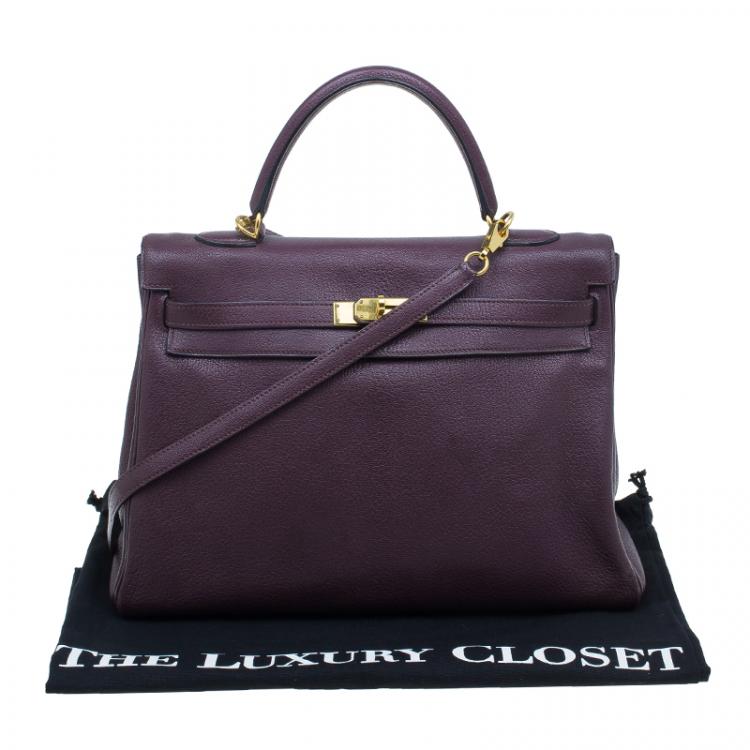 Pre Owned Hermes Purple Leather Palladium Hardware Kelly 35
