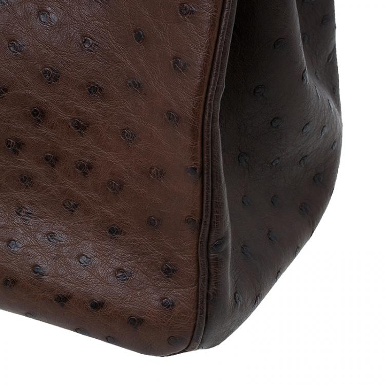 Pre Owned Hermes Brown Tri Color Ostrich Leather Palladium Birkin 35 Bag