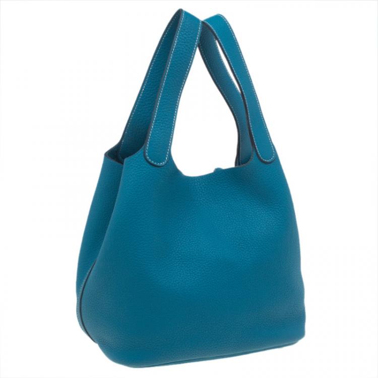 Pre Owned Hermes Azure Clemence Leather Picotin MM Bag