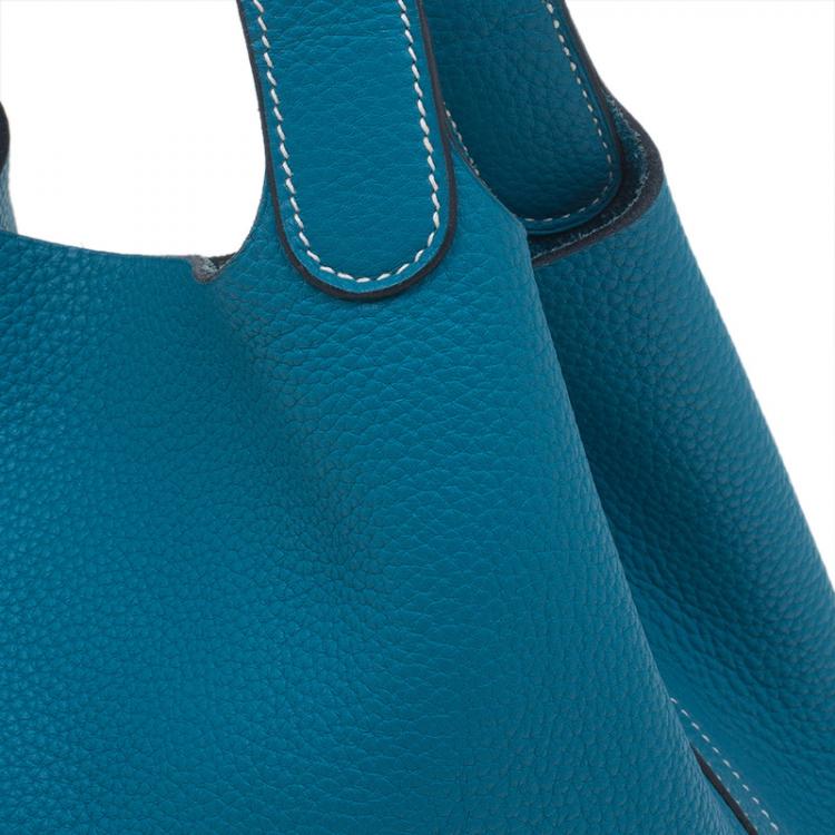 Pre Owned Hermes Azure Clemence Leather Picotin MM Bag