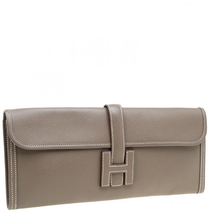 Pre Owned Hermes Brown Epsom Leather Jige Clutch