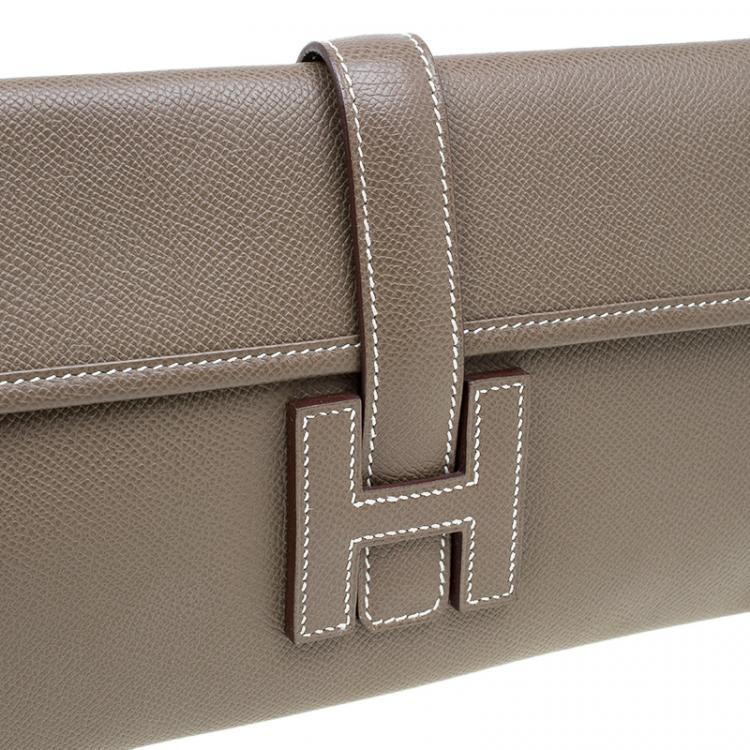 Pre Owned Hermes Brown Epsom Leather Jige Clutch