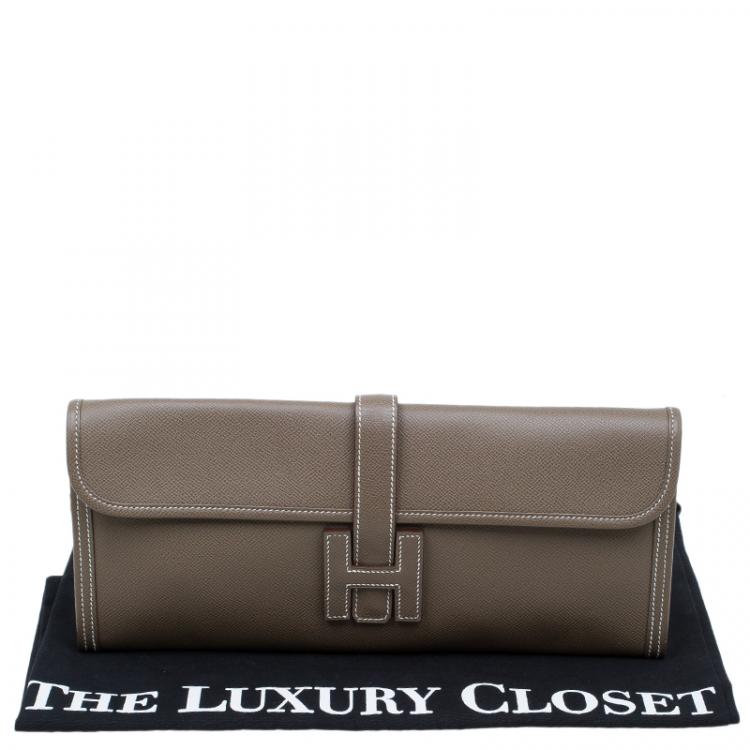 Pre Owned Hermes Brown Epsom Leather Jige Clutch