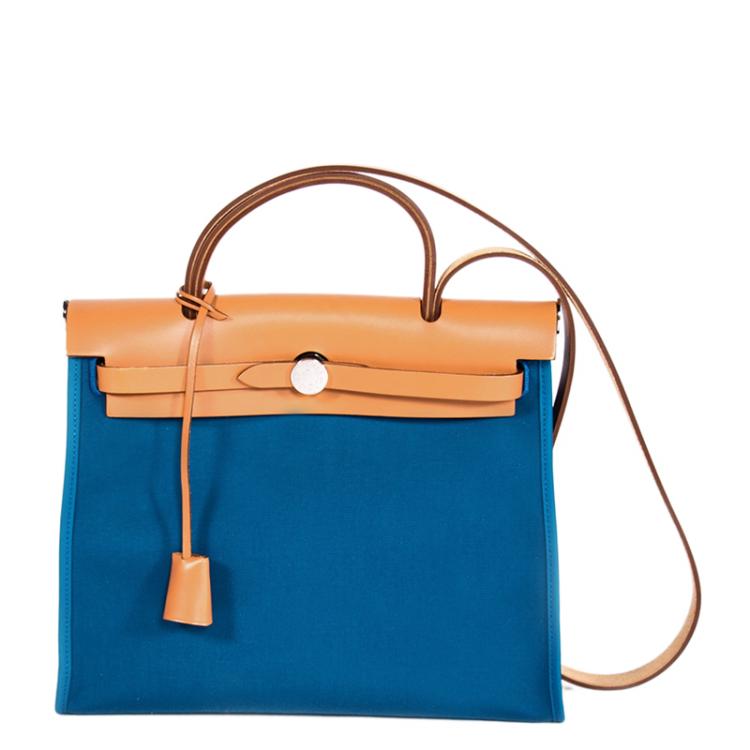 Pre Owned Hermes Bi Color Toile Canvas/Vache Leather Herbag Zip 31 Bag