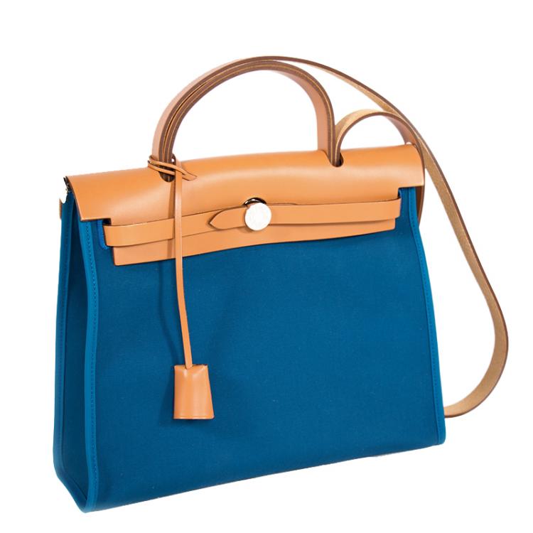 Pre Owned Hermes Bi Color Toile Canvas/Vache Leather Herbag Zip 31 Bag