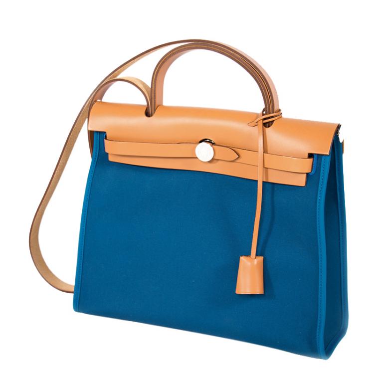 Pre Owned Hermes Bi Color Toile Canvas/Vache Leather Herbag Zip 31 Bag