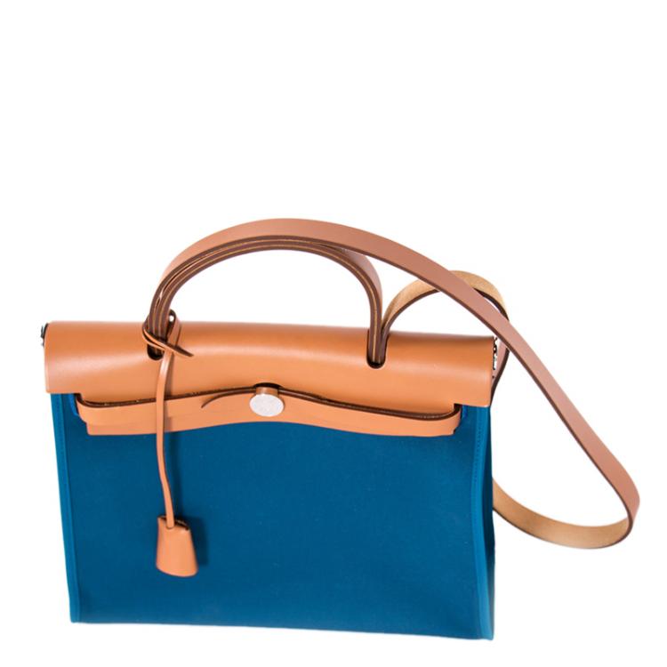 Pre Owned Hermes Bi Color Toile Canvas/Vache Leather Herbag Zip 31 Bag