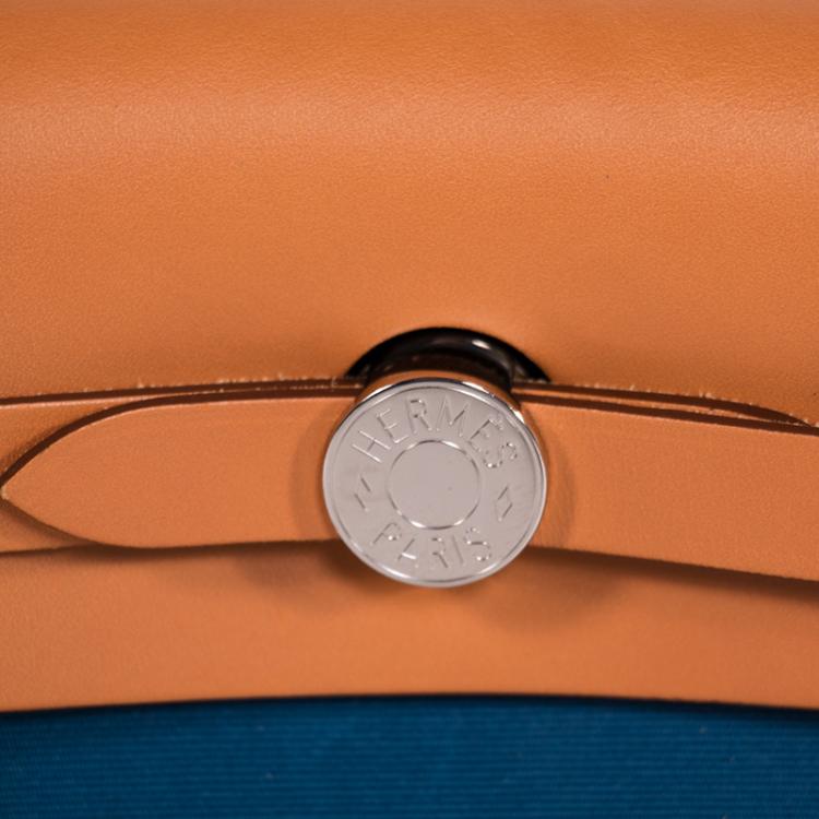 Pre Owned Hermes Bi Color Toile Canvas/Vache Leather Herbag Zip 31 Bag
