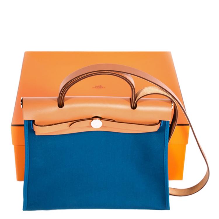 Pre Owned Hermes Bi Color Toile Canvas/Vache Leather Herbag Zip 31 Bag