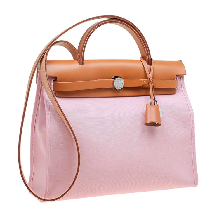 Pre Owned Hermes Pink Canvas Vacheta Leather Herbag Zip 31 Bag