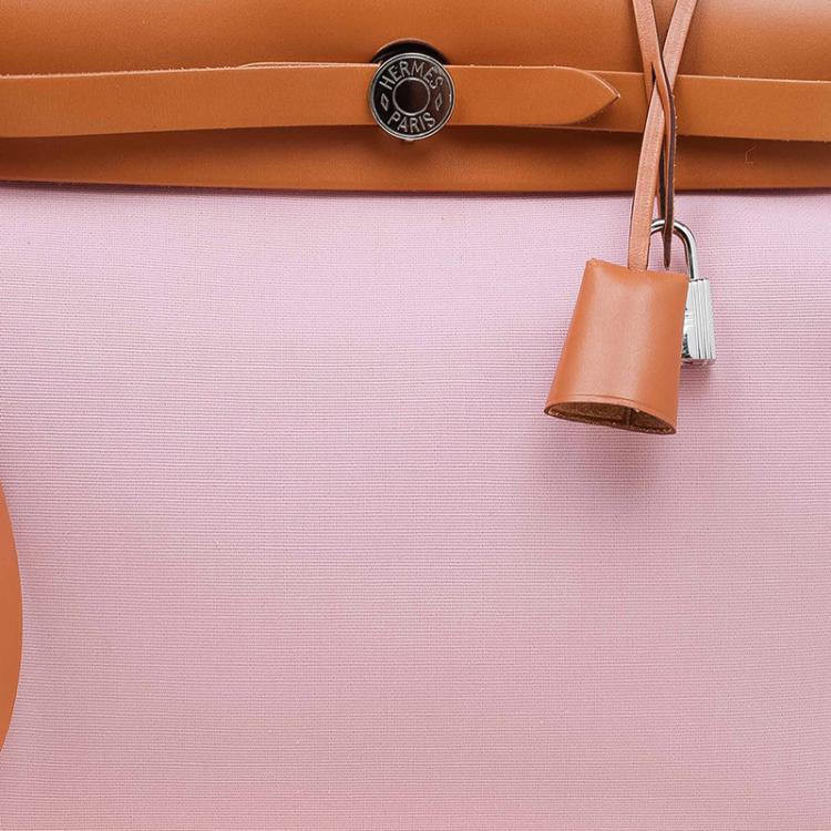Pre Owned Hermes Pink Canvas Vacheta Leather Herbag Zip 31 Bag