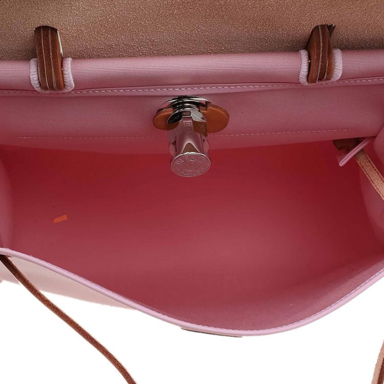 Pre Owned Hermes Pink Canvas Vacheta Leather Herbag Zip 31 Bag