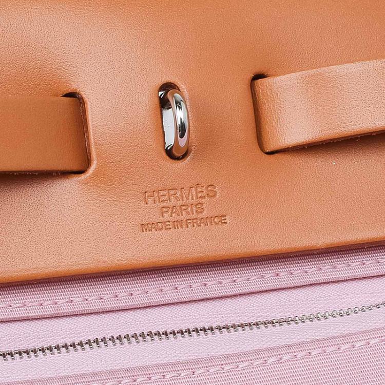 Pre Owned Hermes Pink Canvas Vacheta Leather Herbag Zip 31 Bag