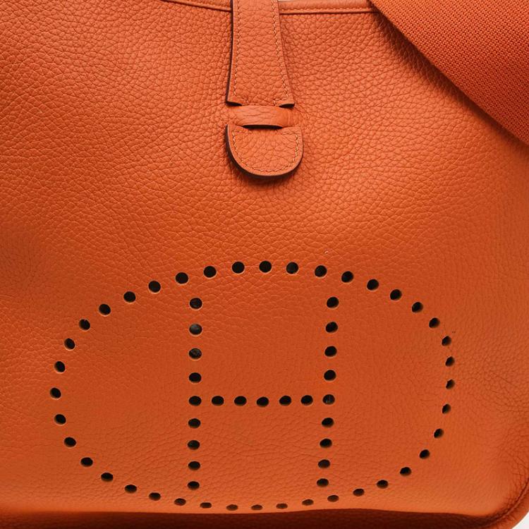Pre Owned Hermes Orange Clemence Leather Evelyne III GM Bag