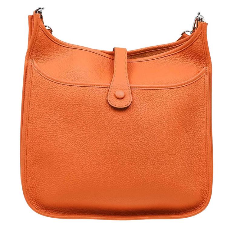 Pre Owned Hermes Orange Clemence Leather Evelyne III GM Bag