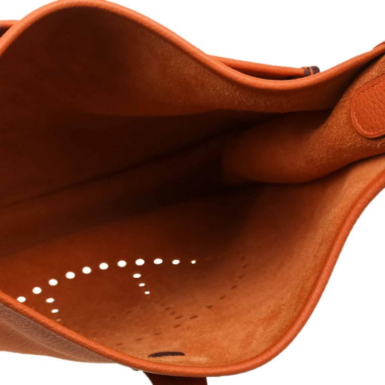 Pre Owned Hermes Orange Clemence Leather Evelyne III GM Bag