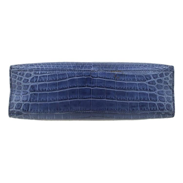 Pre Owned Hermes Blue Niloticus Crocodile Palladium Kelly Pochette