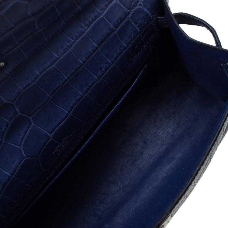 Pre Owned Hermes Blue Niloticus Crocodile Palladium Kelly Pochette