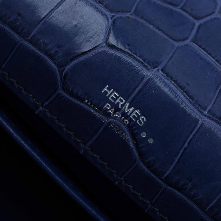 Pre Owned Hermes Blue Niloticus Crocodile Palladium Kelly Pochette