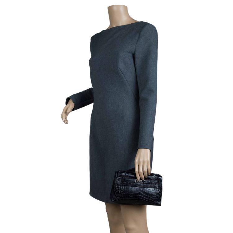 Pre Owned Hermes Black Alligator Palladium Kelly Pochette