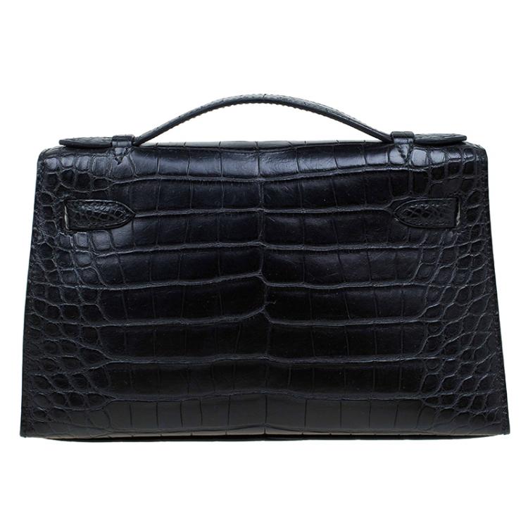 Pre Owned Hermes Black Alligator Palladium Kelly Pochette