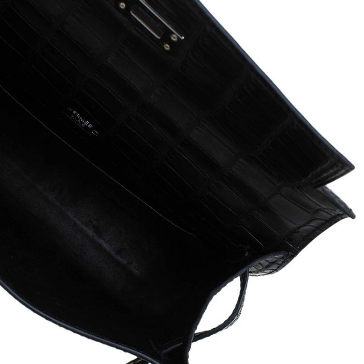 Pre Owned Hermes Black Alligator Palladium Kelly Pochette
