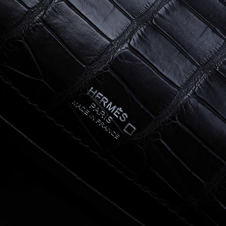 Pre Owned Hermes Black Alligator Palladium Kelly Pochette