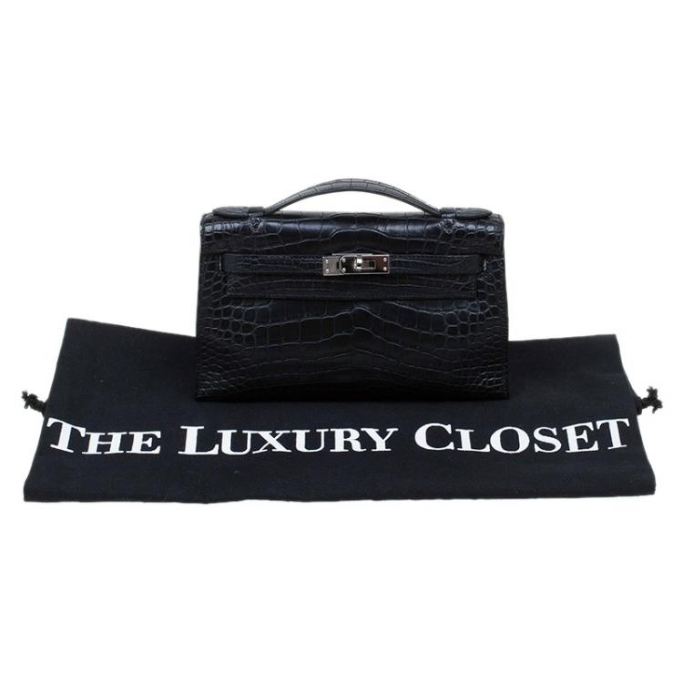 Pre Owned Hermes Black Alligator Palladium Kelly Pochette