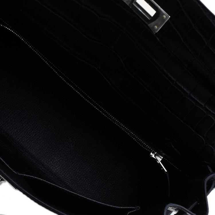 Pre Owned Hermes Black Niloticus Crocodile Palladium Hardware Kelly Retourne 28 Bag