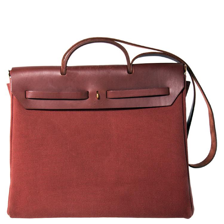 Pre Owned Hermes Brown Toile Canvas/Leather 2-in-1 Herbag GM Bag
