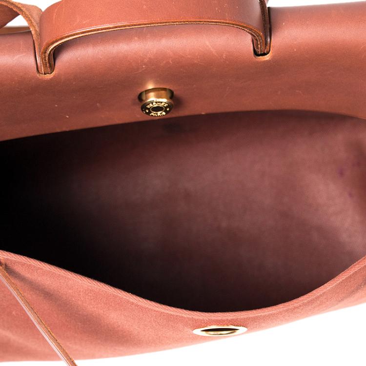 Pre Owned Hermes Brown Toile Canvas/Leather 2-in-1 Herbag GM Bag