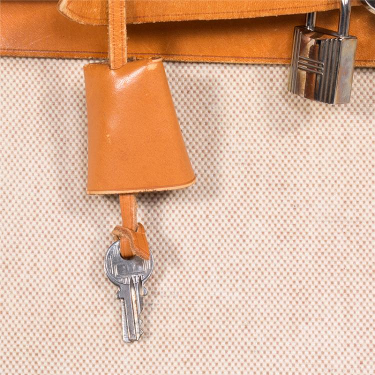 Pre Owned Hermes Beige and Orange Canvas and Vache Calfskin Leather Herbag GM Bag