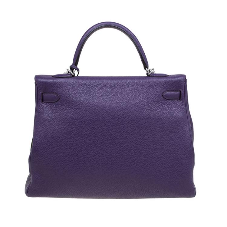 Pre Owned Hermes Purple Clemence Leather Palladium Hardware Kelly Retourne 35 Bag