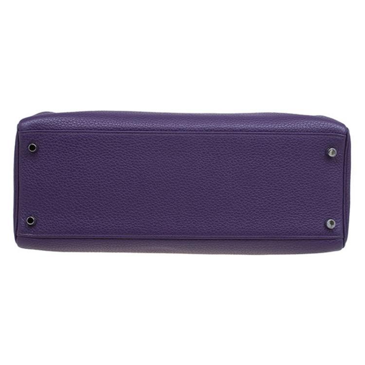 Pre Owned Hermes Purple Clemence Leather Palladium Hardware Kelly Retourne 35 Bag