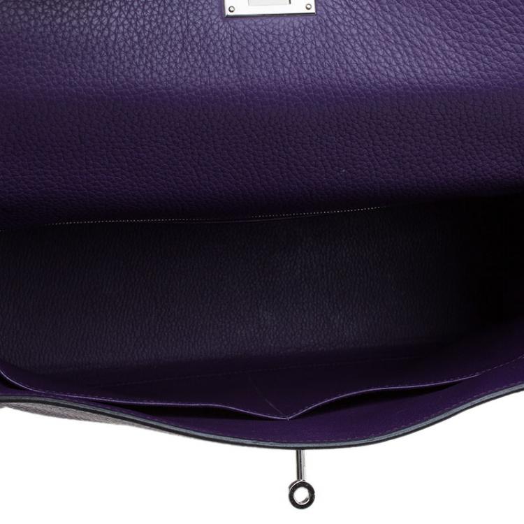 Pre Owned Hermes Purple Clemence Leather Palladium Hardware Kelly Retourne 35 Bag