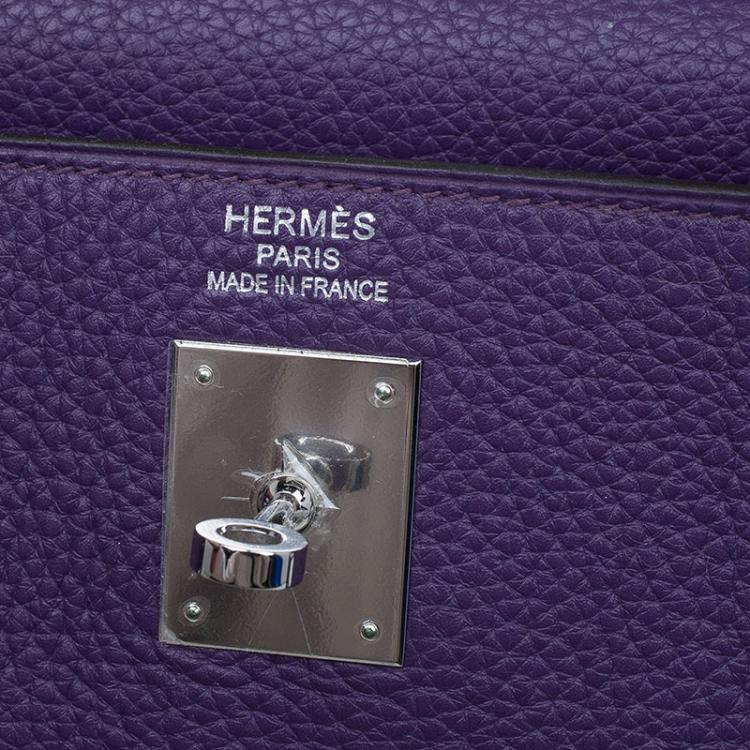 Pre Owned Hermes Purple Clemence Leather Palladium Hardware Kelly Retourne 35 Bag